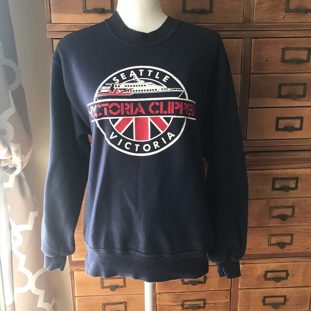 Vintage Jerzees Seattle Victoria Clipper Ferry Boat Blue Sweatshirt USA Unisex